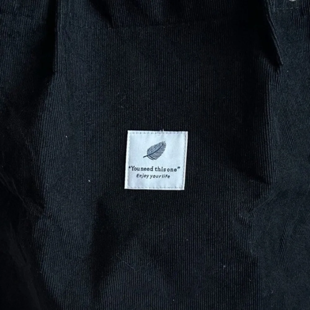 Black Corduroy Canvas Tote Bag Shopper Travel Handbag “You Need This One” NWOT